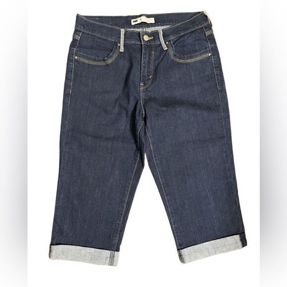 Levi’s Strauss Dark Wash Rolled Up Denim Capris w/4 Pockets *Like New* (8) - Picture 4 of 11
